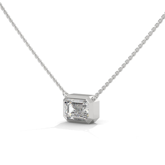 silver diamond pendent in emerald shape 