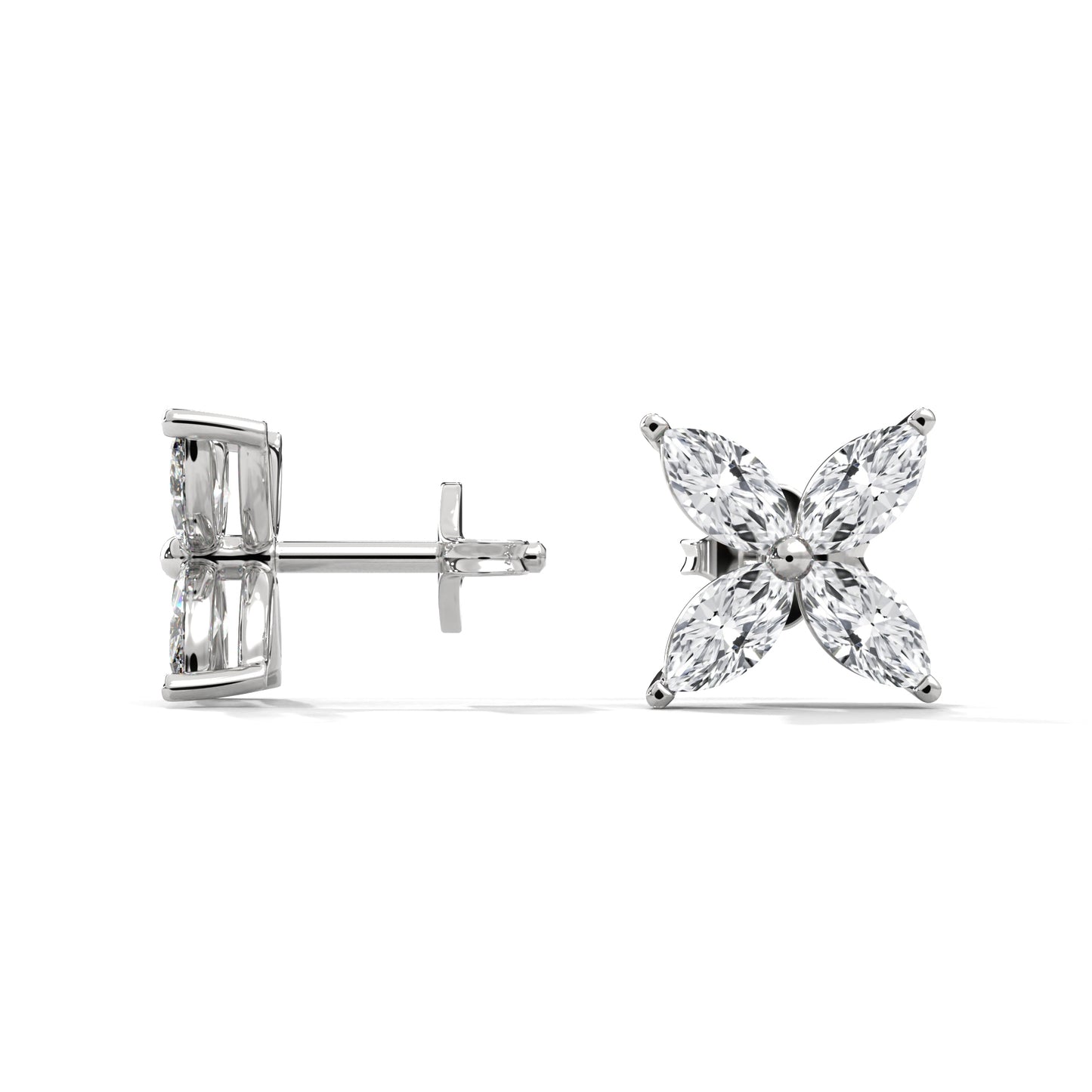 flower diamond studs in silver