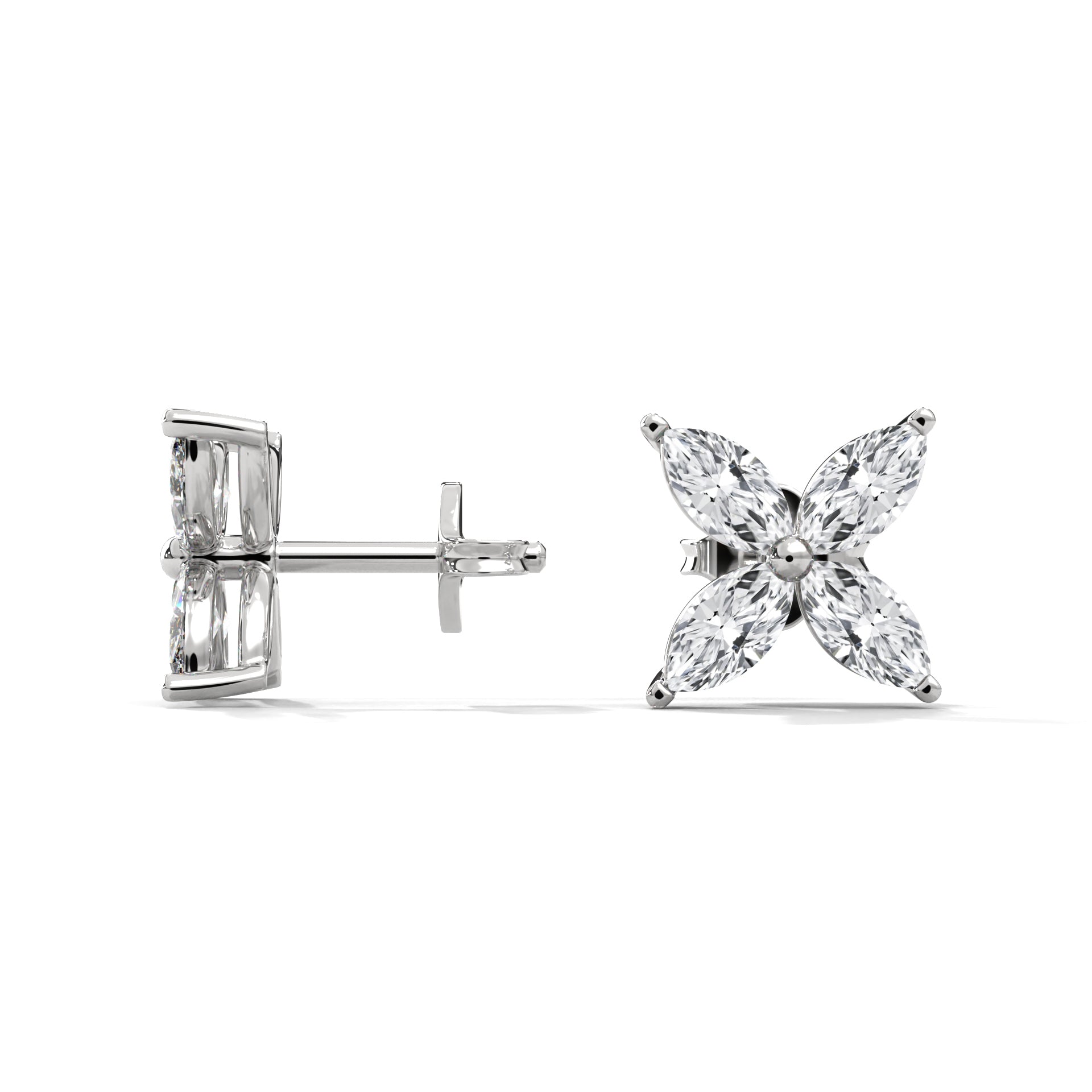 flower diamond studs in silver