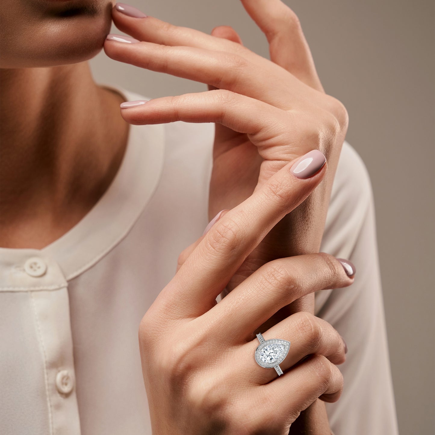 CLASSIC PEAR HALO RING