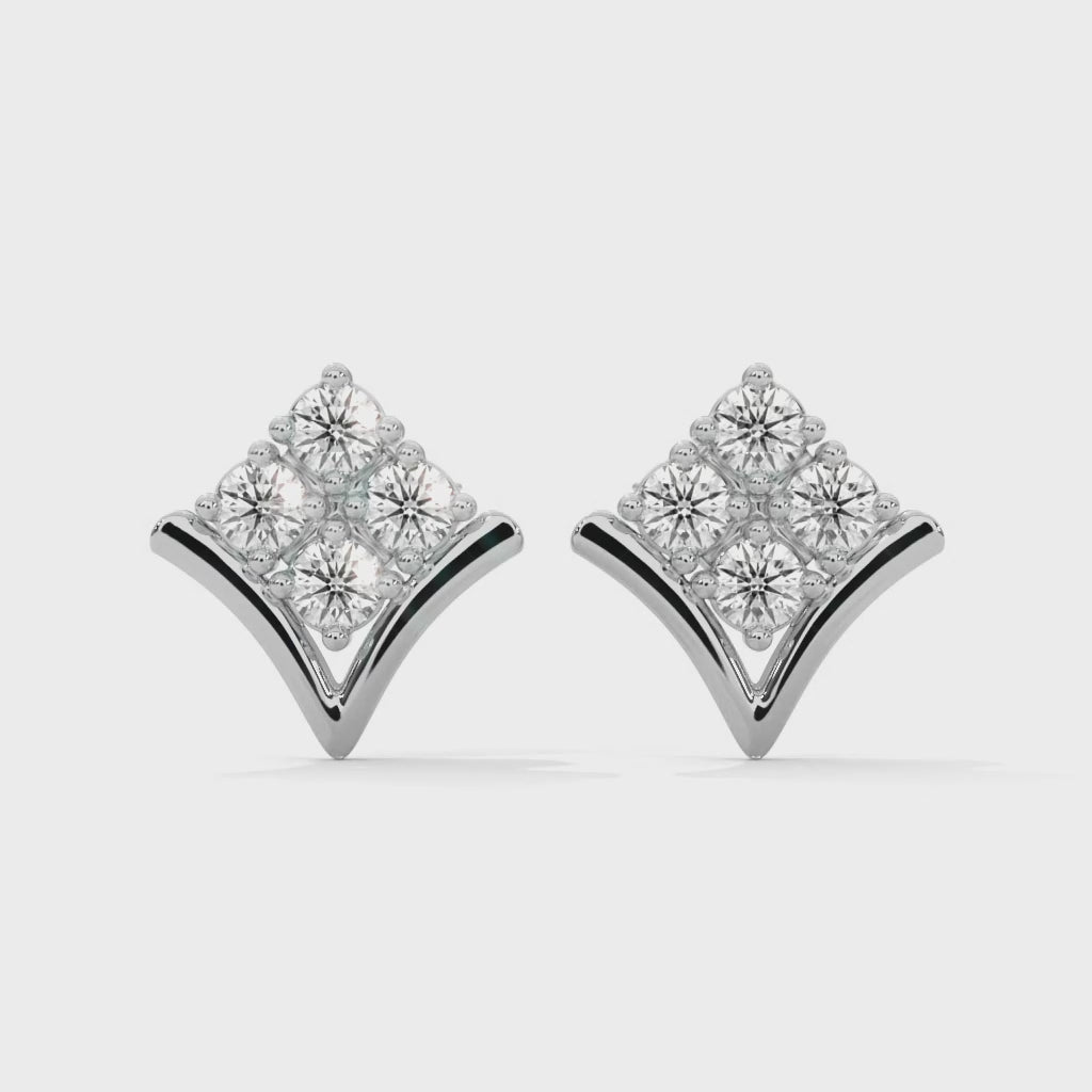 silver v shape diamond earing video 