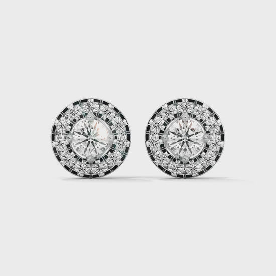 video of sterling silver halo diamond stud earrings
