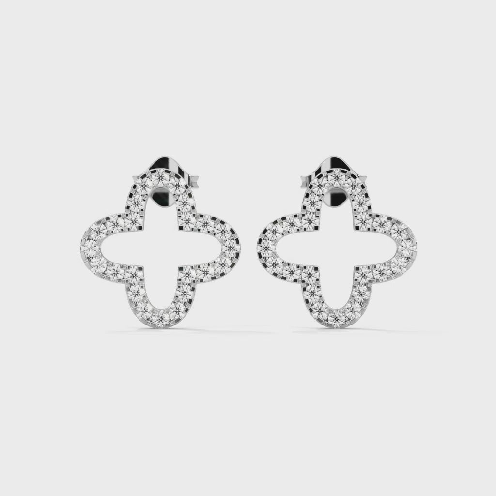 video of clover studs diamond earing in silver